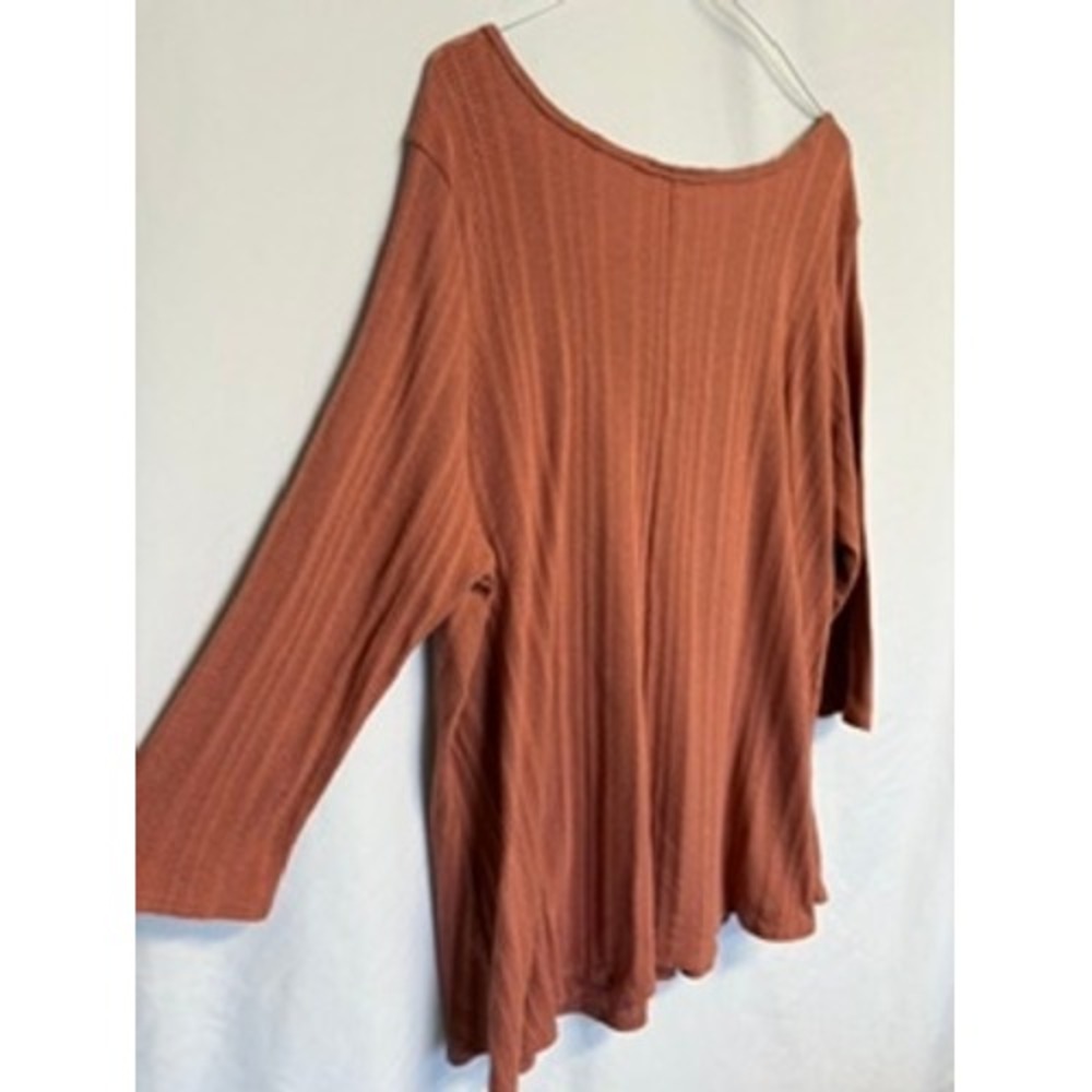 Star Vixen Women 3X Rust Ribbed Henley Top 3/4 Sleeve Scoop Neck Terracotta Plus - Picture 6 of 7
